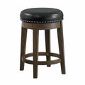Kd Gabinetes 24 in. Round Swivel Counter Stool in Black Faux Leather - Set of 2 KD3143109